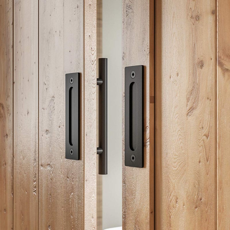 SMARTSTANDARD 2PCS 12" Pull and Flush Barn Door Handle Set, Large Rustic Two-Side Design, for Gates Garages Sheds Furniture, Black, Square - Image 3